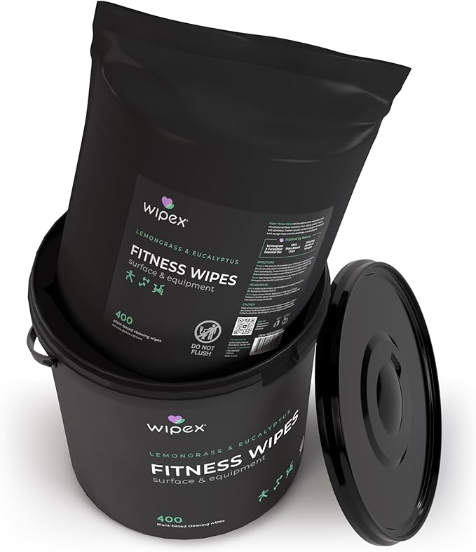 Wipex Gym Wipes Bucket Refill Roll - Plant-based Fitness Equipment Wipes, Lemongrass, Eucalyptus & Vinegar Wipes to Clean Surfaces, Yoga Mat & Gym Cleaner and Peloton Bikes, 400 Count (Pack of 2)