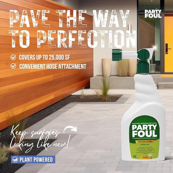 Party Foul Plant-Based Cleaner Spray | Eco-Friendly, Vegan Formula for Tiles, Counters, Granite, Metal, Glass, Wood & More | Natural I For Decks, Patios, BBQ Spills, Outdoor - 32 oz