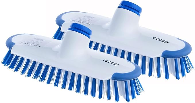 Superio Deck Scrub Brush Head Heavy Duty Stiff Bristles Replacement, Brush Refill with Scraper - Cleans Hot Tub, Swimming Pool, Granite Tiles, Bathroom, Patio, Kitchen, Wall, and Deck, (2)