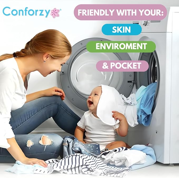 Conforzy Baby Laundry Balls Kit for Sensitive Skin. Washing Machine Balls and Stain Remover (Up-to 240 Washes). Eco-Friendly with no Harsh Chemicals. 1 Year Worth of Laundry