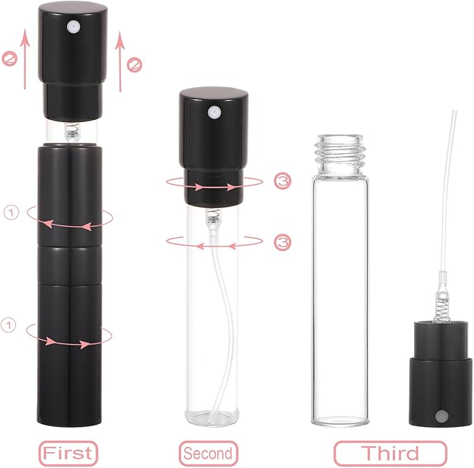 8ml Portable Mini Perfume Atomizer bottles, Empty Refillable Spray Bottle with 3 Types of Refill Tools, Pocket Travel Perfume Sample Bottles 5pack