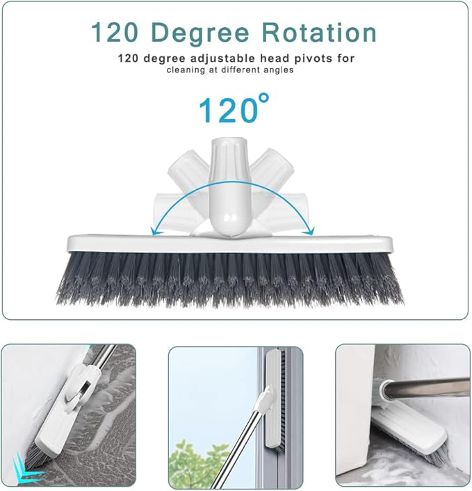 Affogato Floor Scrub Brush Bathroom Long Handle Bathtub Push Broom Shower Tile Grout Scrubber Rotatable Indoor Kitchen Crevice Cleaning Brush for Hard to Reach Areas - White 46.8inches Lengthen
