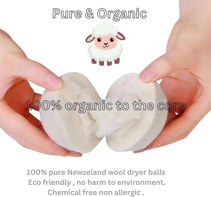 Wool Dryer Balls Pack of 6, 100% New Zealand Wool dryer balls,Chemical free, Natural Fabric Softener, dryer balls,Hypoallergenic