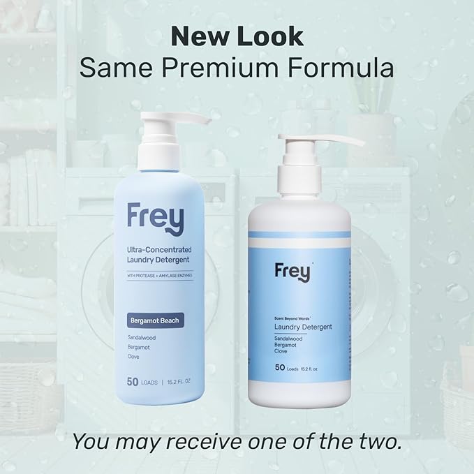 FREY Concentrated Natural Laundry Detergent - 50 Concentrated Loads of Long Lasting High Efficiency Liquid Laundry Detergent - Eco Friendly Blend of Great Smelling Biodegradable Natural Ingredients, Sandalwood/Bergamot/Clove, 2 Pack
