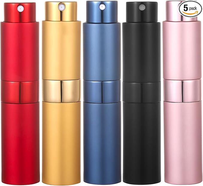 8ml Portable Mini Perfume Atomizer bottles, Empty Refillable Spray Bottle with 3 Types of Refill Tools, Pocket Travel Perfume Sample Bottles 5pack