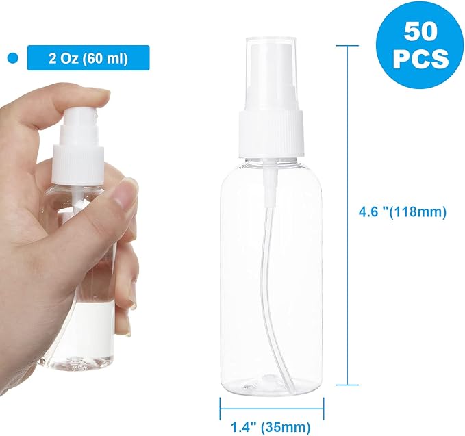 50PCS 2 Oz Spray Bottle Mini Mist Sprayer Clear Fine Small Spray Bottle Empty Travel Spray Bottles Reusable Liquid Containers Water Spray Bottle for Perfume, Plant(60ml)