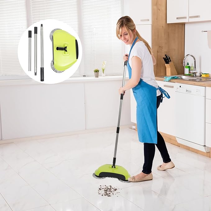 Floor Sweeper Manual, 3 in 1 Carpet Cleaner Machine Push Broom Clean Lazy Dustpan Trash Bin 360° Rotating Floor Clean Mop for Hardwood Ceramic Tiles