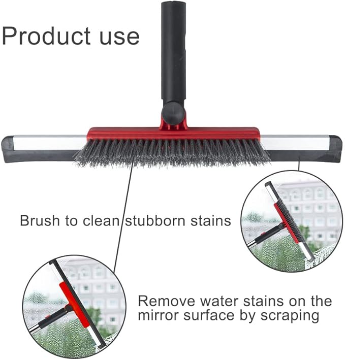 Floor Squeegee Scrubber Shower Squeegee with Grout Brush.14 Squeegee Broom and 55" Stainless Steel Handle for Floor,Glass,Garage,Window,Shower Floor,Bathroom,Kitchen, Wall,Tile (RED)