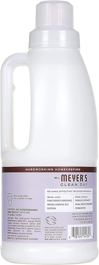 Mrs. Meyer's Clean Day Liquid Fabric Softener Bottle, Lavender Scent, 32 Fl oz (Pack of 2)