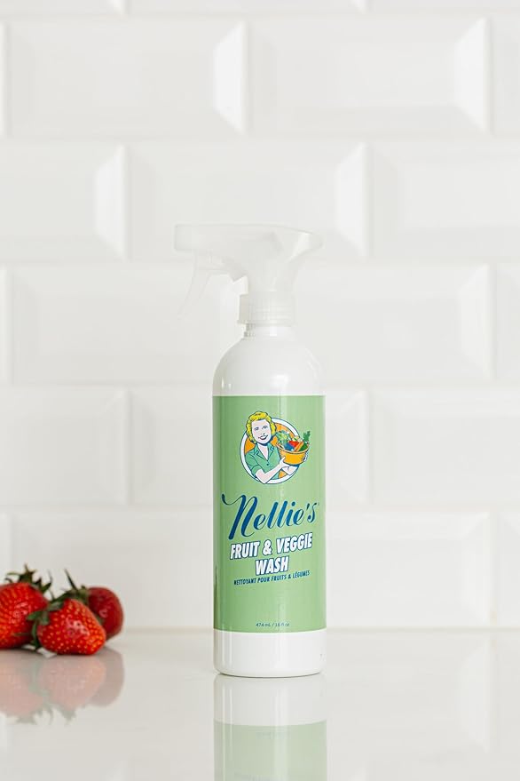 Nellie's Fruit & Veggie Wash - Produce Cleaner for Pesticides, Preservatives, and Contaminants - Odorless and Tasteless Formula - Gluten-Free, Vegan, and Safe for All Produce (16 fl oz)