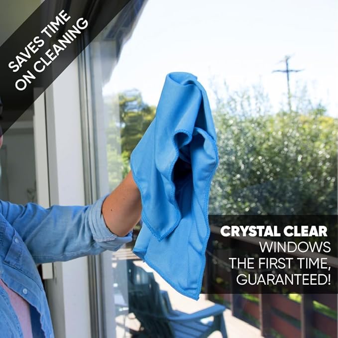 Microfiber Glass Cleaning Cloths | Streak Free Windows & Mirrors | Lint Free Towels | Car Windows Wipes | Polishing Rags | Machine Wash- 8 Pack (Green 2 Pack, Blue 6 Pack)