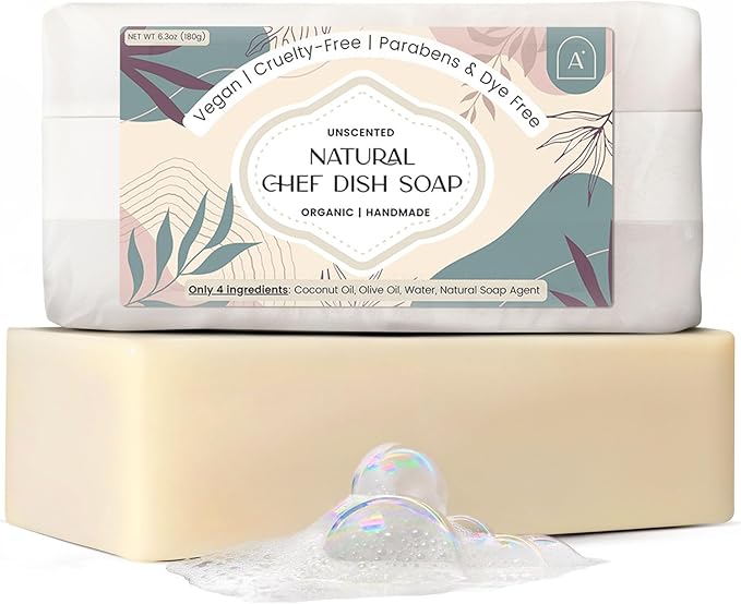 All Natural Dish Soap Bars - Bar Soap for Dishes, Biodegradeable Dish Soap Block, Kitchen Soap, All Natural Non Toxic, Low Waste Kitchen Dishwashing Bar Soap-Unscented, (1 Pack, 6.3oz)