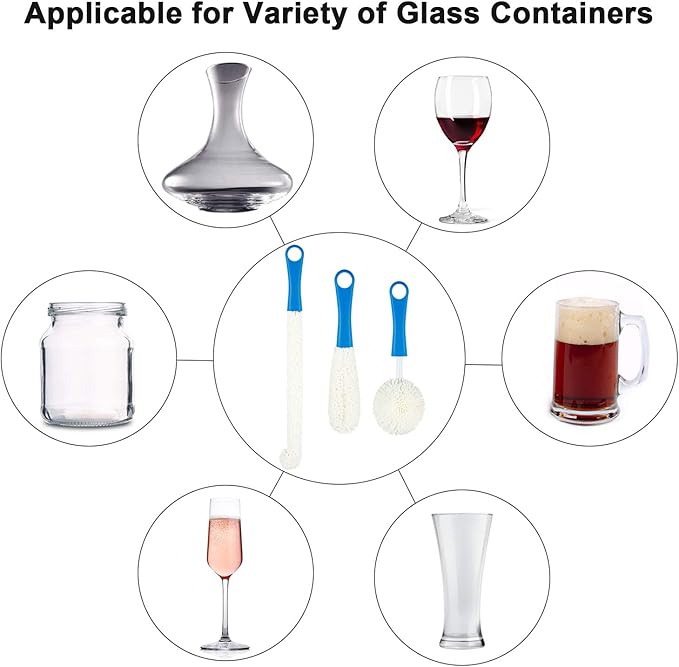 Boao 3 Pcs Decanter Cleaning Brush Wine Glass Decanter Flexible Bottle Brush Set with Cleaning Beads Household Tools for Bottle Goblets Glasses Cups (Blue)
