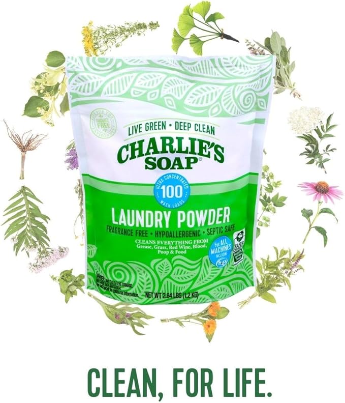 Charlie's Soap Laundry Powder (100 Loads, 2 Pack) Hypoallergenic Deep Cleaning Washing Detergent – Eco-Friendly, Safe, and Effective