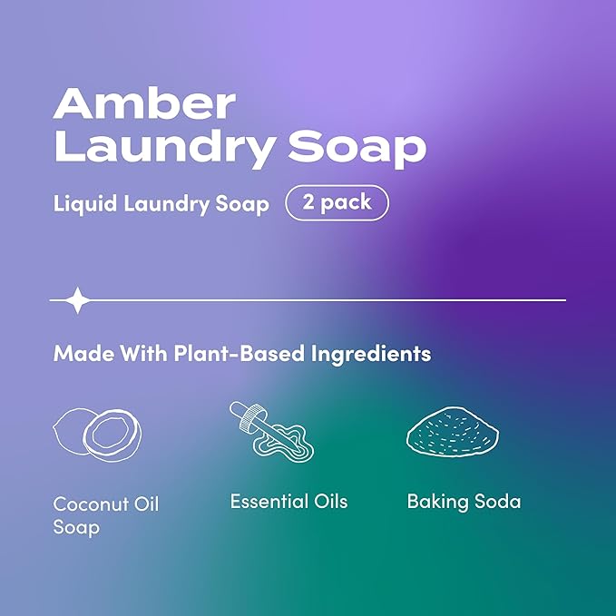 Zum Laundry Soap by Indigo Wild - Liquid, Plant-Based Soap with Baking Soda, Essential Oils, Coconut Oil & More - Wash Up to 64 Loads - Amber - 64 fl oz (2 Pack)