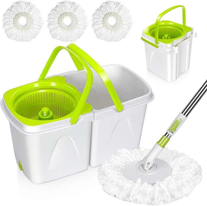 MASTERTOP Spin Mop Cleaning System,Mop and Bucket with Wringer Set for Floor Cleaning,Separate Clean and Dirty Water,Small Spinning Mop with 3 Washable Microfiber Mop Pads