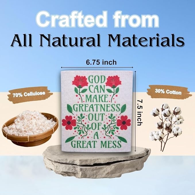 Swedish Dishcloths - Ecofriendly Reusable Paper Towels, Biodegradable Dish Cloths - Cellulose Sponge Dish Cloths for Washing Dishes - 8 Pack (Christian Messages)