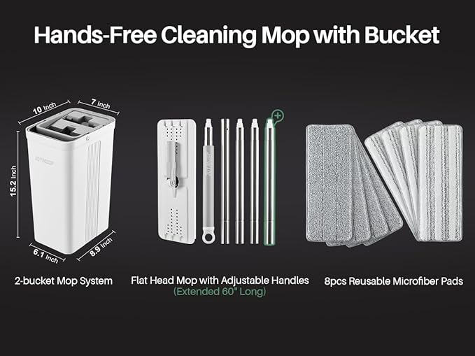 JOYMOOP Mop and Bucket Set with Wringer, Dust Mops for Floor Cleaning, Wall Cleaner with Long Handle,Wet and Dry Use - 3 Microfiber Mop Pads