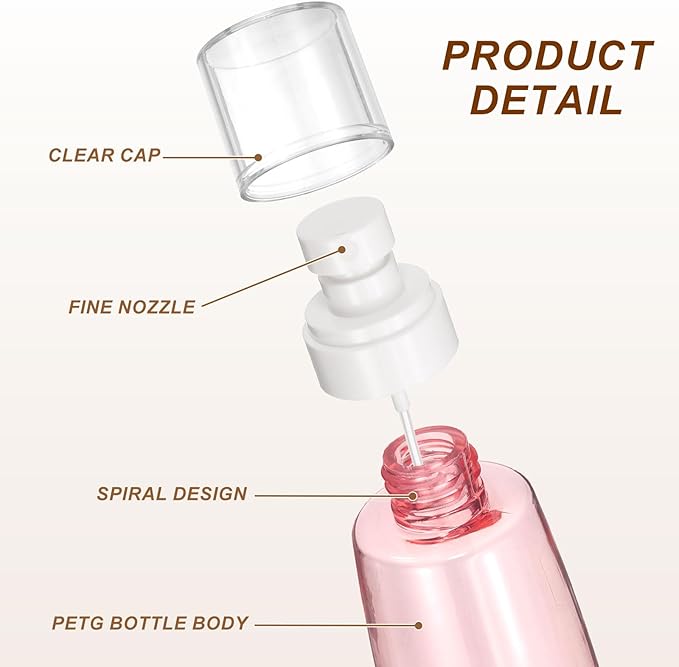 uxcell 6Pcs Small Spray Bottles, 100ml/3.4 oz Travel Size Spray Bottle Fine Mist Empty Refillable Travel Containers with Labels for Perfume Cosmetic Essential Oil (Pink/Clear)