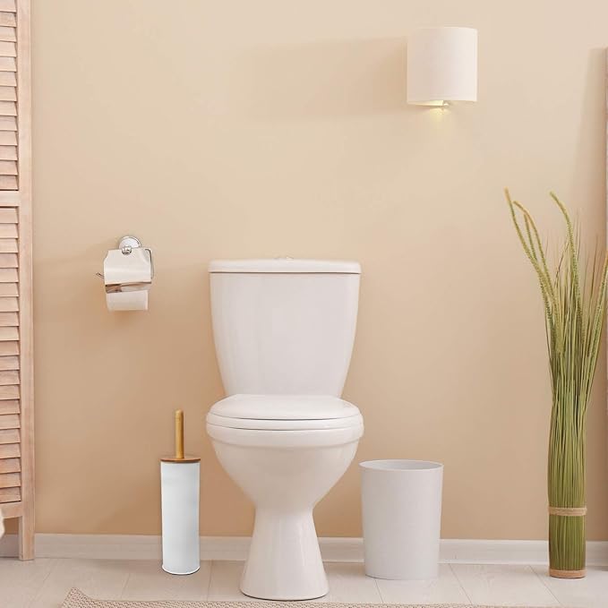Blue Donuts Toilet Brush with Bamboo Handle, Compact Bathroom Cleaner, White