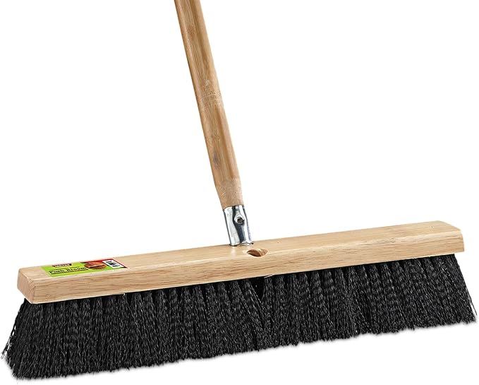 Black Indoor Push Broom Head – Heavy Duty Hardwood Block – Polypropylene Bristles – Deck Scrub Brush – Two Threaded Handle Holes for Better Assist (12")