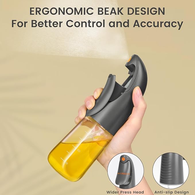 Oil Sprayer for Cooking, Atomization Olive Oil Dispenser Bottle for Cooking,Glass Olive Oil Sprayer, Patented Product,Continuous Spray with Portion Control, for Kitchen, Air Fryer, Salad, BBQ -Grey
