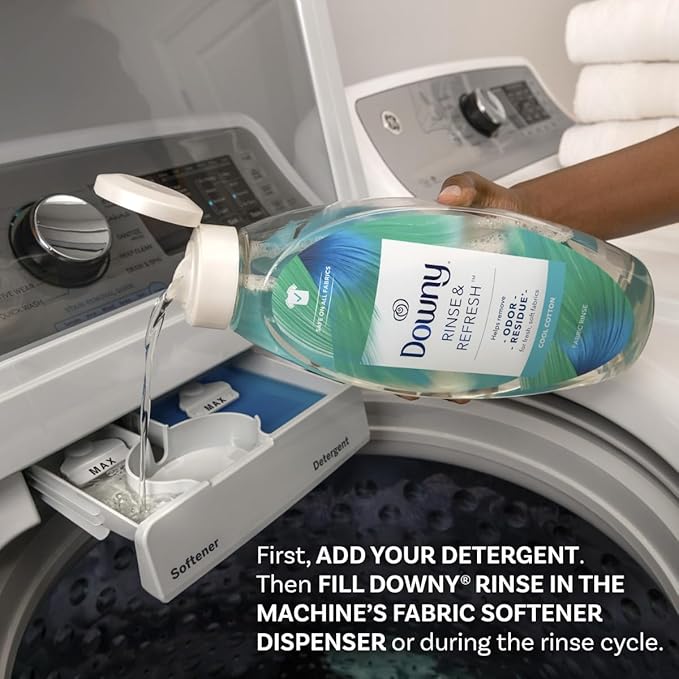 Downy Rinse & Refresh Laundry Odor Remover And Fabric Softener, Cool Cotton, 48 Fl Oz, HE Compatible Laundry Sanitizer, Safe On All Fabrics, Downy Fabric Softener, Liquid Fabric Softener