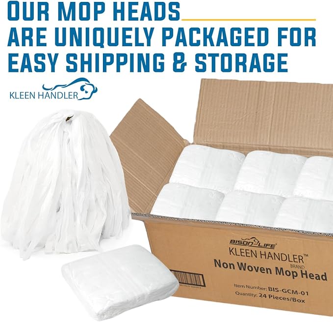 KLEEN HANDLER Disposable Industrial Mop Head Replacement, Non-Woven Cut End Floor Cleaning Wet Mop Head Refill (Pack of 3)