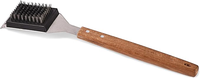 Grill Brush and Scraper for Barbecue with Replaceable Stainless Steel Bristles Head – Grill Brush for Outdoor Grill with Extended 15” Large Wooden Handle -No Scratch on Grill
