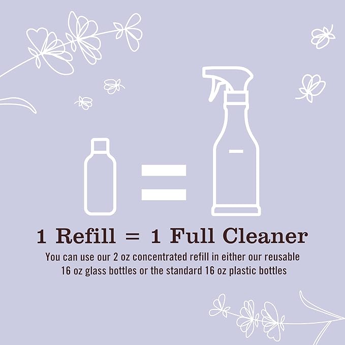 MRS. MEYER'S CLEAN DAY Multi-Surface Everyday Cleaner Concentrated Refills, 4 Concentrated Refills (2 Fl. Oz. each), Lavender Scent, Makes 64 Fl. Oz. Total