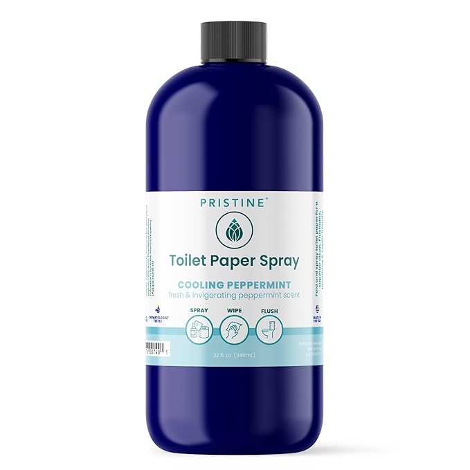 Toilet Paper Spray - As Seen on Shark Tank, More Natural Personal Cleansing Wipes & Flushable Wet Wipes Alternative, Cooling Peppermint, 32 fl oz Refill