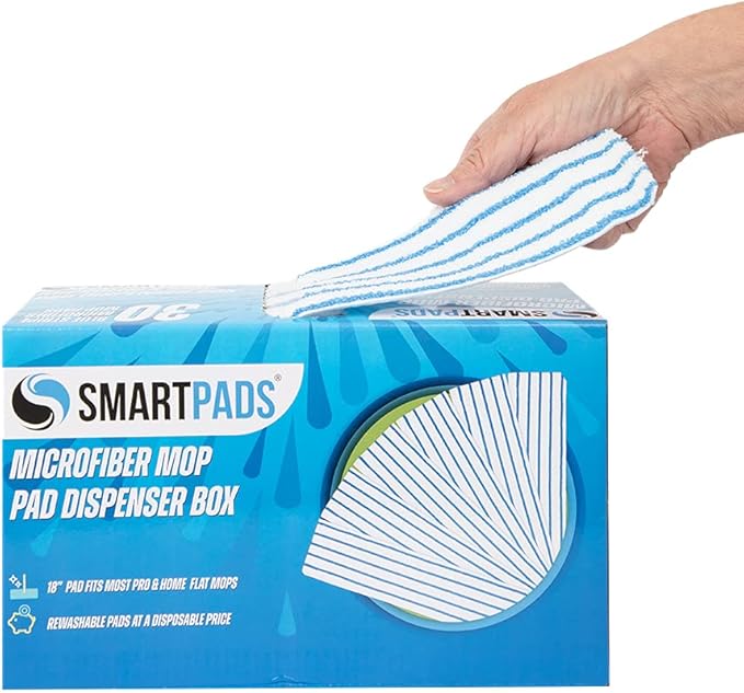 Arkwright Reusable Smart Pads Box - (Pack of 30) Disposable or Washable Microfiber Mop Pads Compatible with Swiffer Mop Heads, Dry and Wet Mops for Many Types of Floor Cleaning, 18 in, Blue