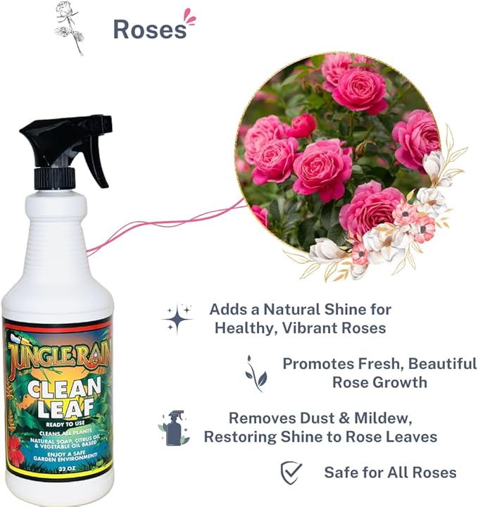 Jungle Rain Clean Leaf – Natural, Non-Toxic Plant & Tree Cleaner with Orange Oil & Castile Soap, Ready-to-Use 32oz Spray for Indoor & Outdoor Care, Defends Plants, Keeps Bugs at Bay, Since 1995