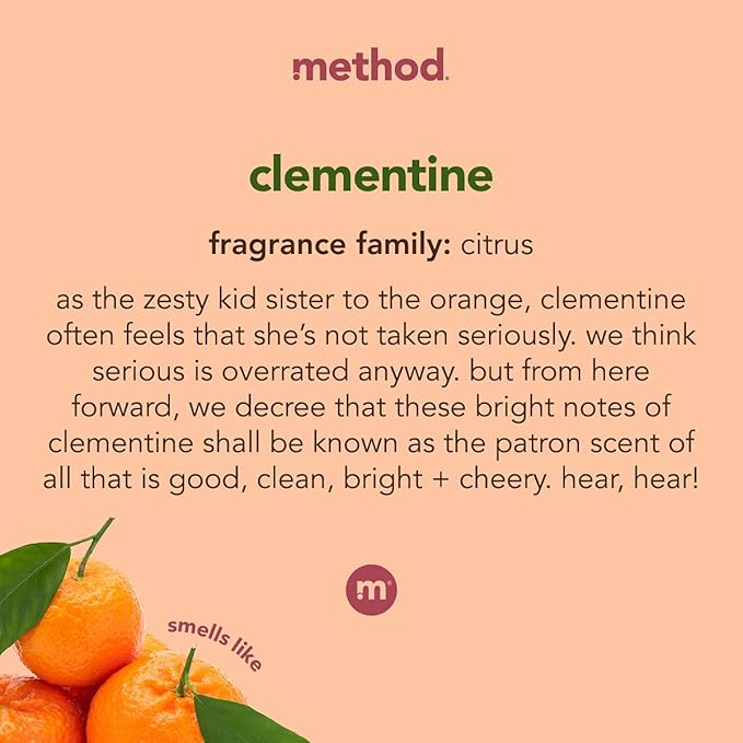 Method Gel Dish Soap, Clementine Scent, Biodegradable Formula, Tough on Grease & Stuck-on Food, Cruelty Free Formula, Made with Recycled Plastic, 18 Fl Oz