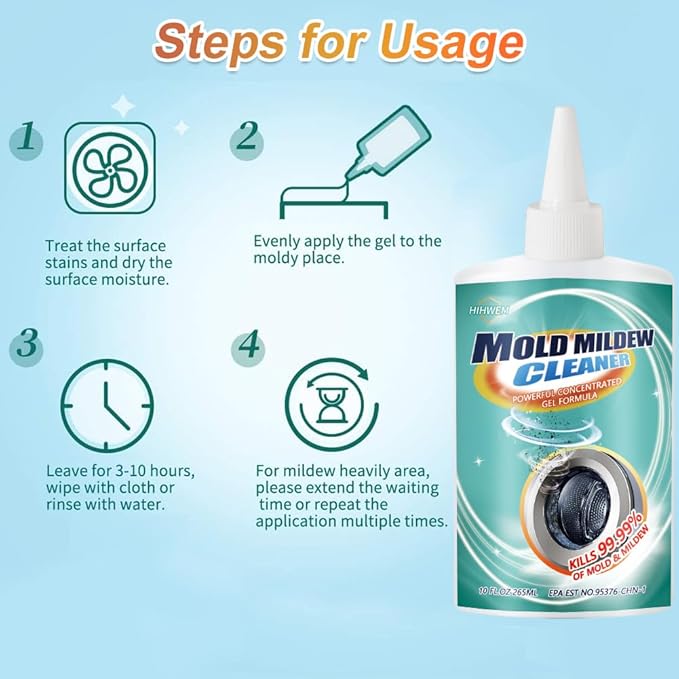 Mold Remover Gel Household Mold Mildew Cleaner for Washing Machine Sealant Tiles Grout Bathroom Cleaning Home Kitchen Sinks Cleaning (10 FL OZ)