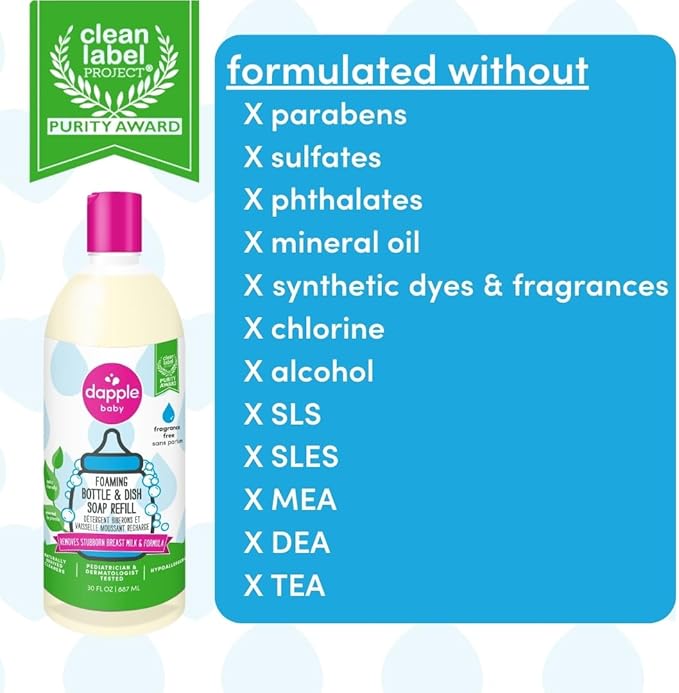 Dapple Baby Foaming Dish Soap, Refill, Unscented, 2x30oz
