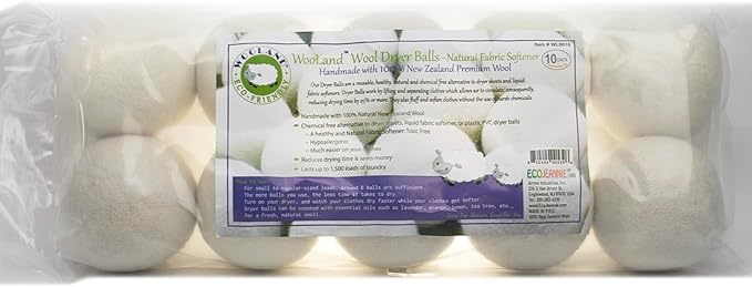 Wooland Wholesale Bulk Laundry XL Premium Wool Dryer Balls - 100% New Zealand Organic Wool Natural Fabric Softener for Sensitive Skin, Babies (10 Count)