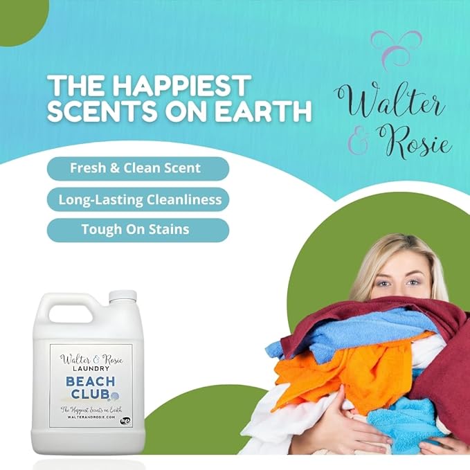 Walter & Rosie Beach Club Luxury Detergent - Inspired Scent with Green Notes & White Jasmine - Cleans All Fabric Types - Ideal for Machine & Handwash - The Happiest Detergent on Earth - 128 Oz