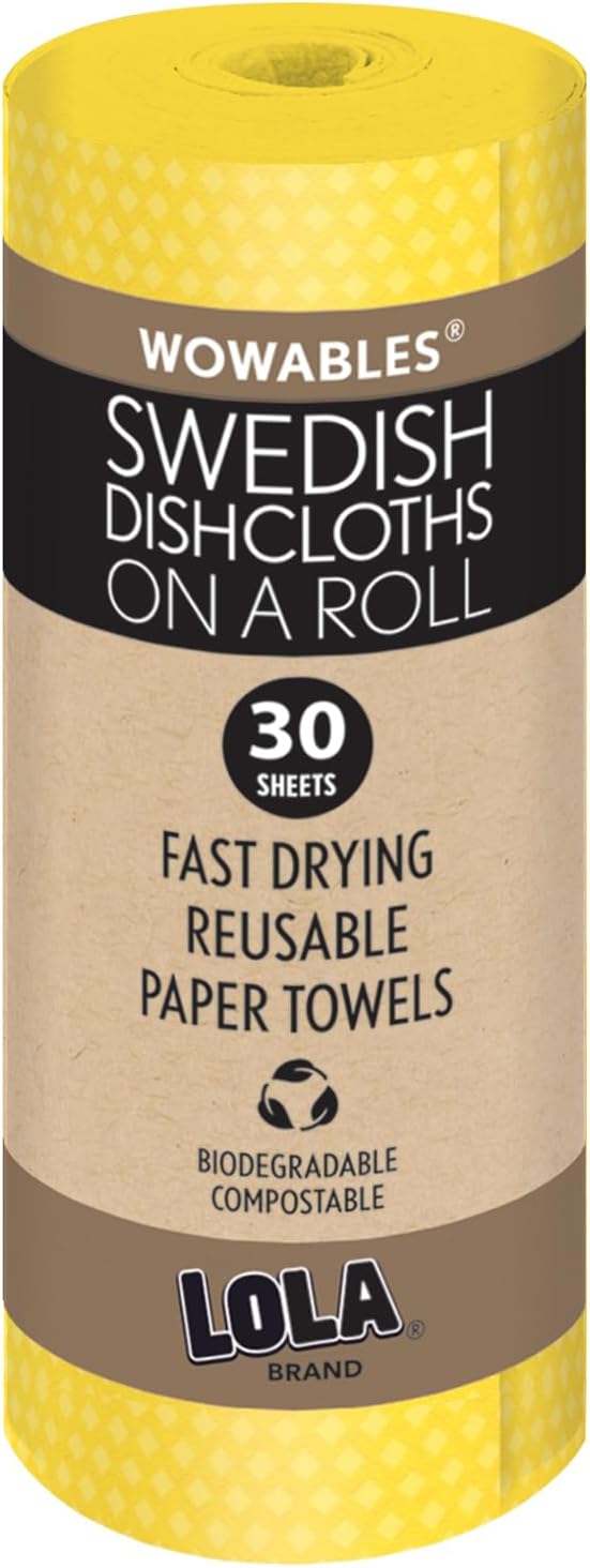 LOLA Swedish Dishcloths on a Roll 30 Pack, Absorbent Eco Friendly Cellulose Sponge Dish Cloths, Reusable Paper Towels, 11" x 10" Made in Germany