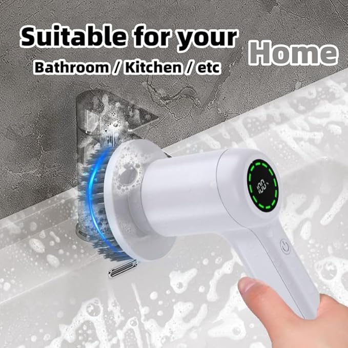 Electric Handheld Spin Scrubber, 2024 New IPX7 Waterproof, Cordless Portable Brush, 5 Replaceable Brush Heads, LCD Display, Kitchen Dish Washing, Bathroom/Wall Gap, Floor/Home Effortless Cleaning
