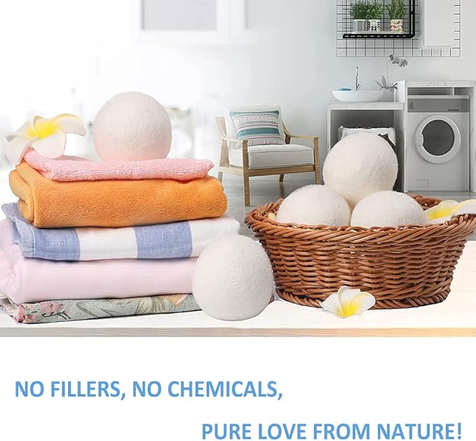 Wool Dryer Balls, 6 Pack Laundry Dryer Balls Reusable and Handmade, 100% Organic New Wool Natural Fabric Softener, Dryer Sheets Alternative and Reduce Wrinkles Eco-Friendly Dryer Balls