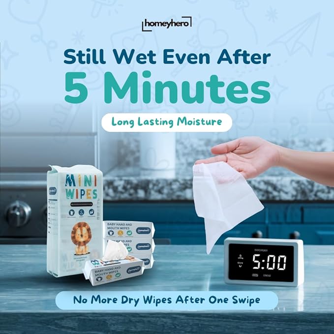 Mini Wet Wipes - Alcohol & Fragrance Free, Safe for Babies & Kids - 24 Bags Total 192 Wipes (Sky Lion)