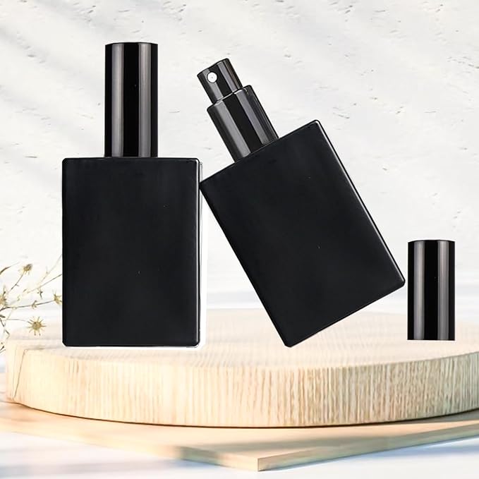 6 Pack 1.7 oz Black Square Glass Perfume Spray Bottle, 50ml /1.7 oz Fine Mist Atomizer Spray Bottles Refillable, for Perfume, Essential Oil and Liqui (Matte Black, 50ml)