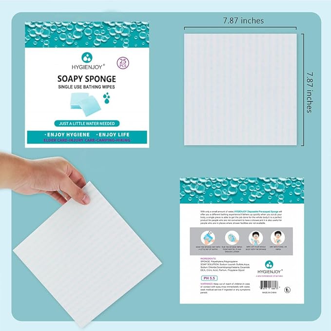 Skin Cleaning Wipe (75 Counts, 3 Packs) - Rinse Free Bathing Sponge for Adults, Extra Thick, No Residue, Hypoallergenic, Convenient for Elderly, Injured, Campers, Hikers