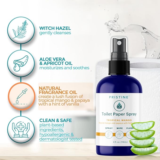 Toilet Paper Spray - As Seen on Shark Tank, More Natural Personal Cleansing Wipes & Flushable Wet Wipes Alternative, Spray Toilet Paper to Create Flushable Wipe, Tropical Mango, 4 fl oz