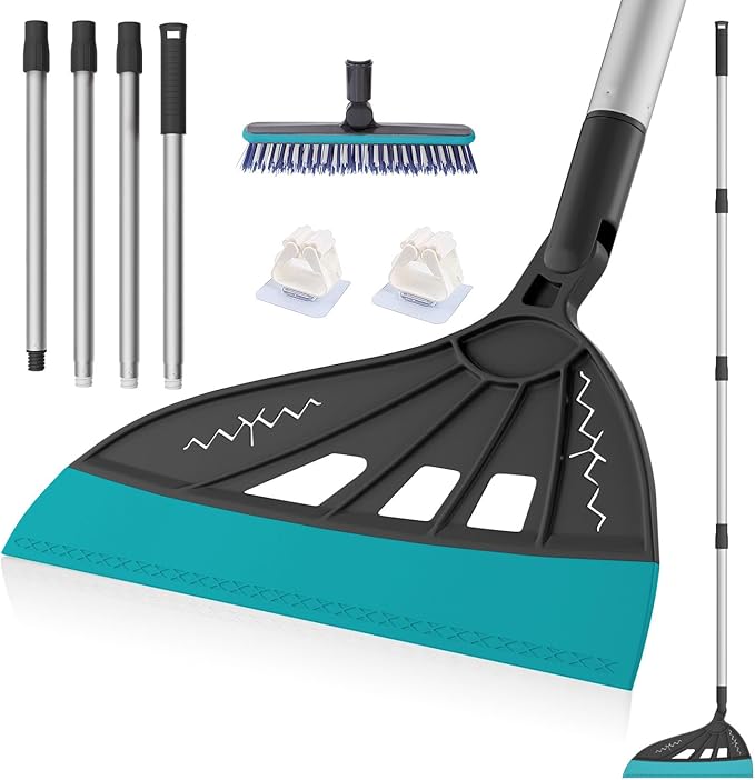 Magic Air Broom Household Silicone Broom for Floor Cleaning, Multifunctional Floor Squeegee with 60’’ Aluminum Adjustable Handle, Pet Hair for Glass, Fine Dust, Hair, Liquids (Gray)