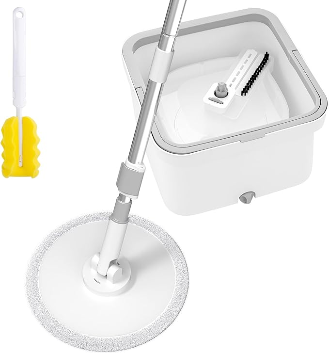 VENETIO Dirty Separation Spin Mop and Bucket Set Floor Cleaning System with Self Wringing/Dry/Wet All-in-One, Reusable Microfiber Mop for Home Hardwood, Laminate, Tile - Ideal for Pet Owners (1 Pad)