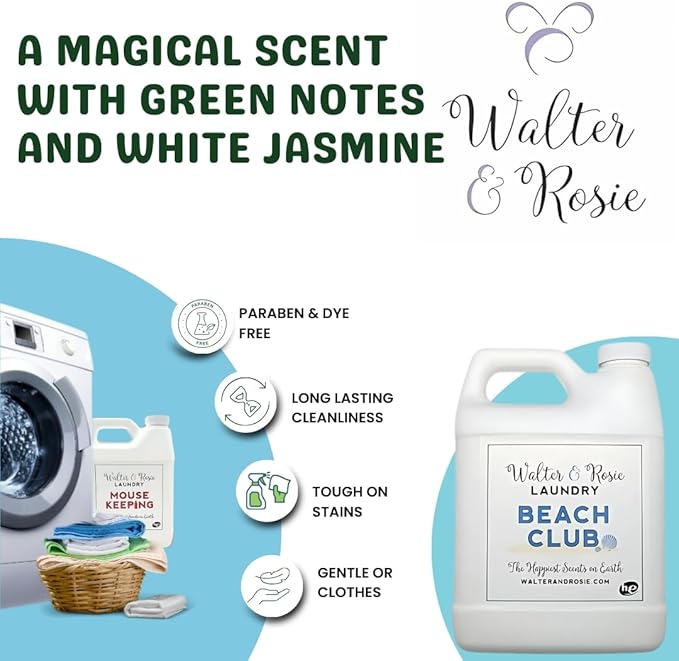 Walter & Rosie Beach Club Luxury Detergent - Inspired Scent with Green Notes & White Jasmine - Cleans All Fabric Types - Ideal for Machine & Handwash - The Happiest Detergent on Earth - 64 Oz