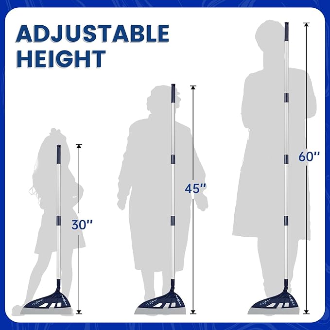 Magic Air Broom Household Silicone Broom for Floor Cleaning, Multifunctional Floor Squeegee with 60’’ Aluminum Adjustable Handle, Pet Hair for Glass, Fine Dust, Hair, Liquids (Blue)