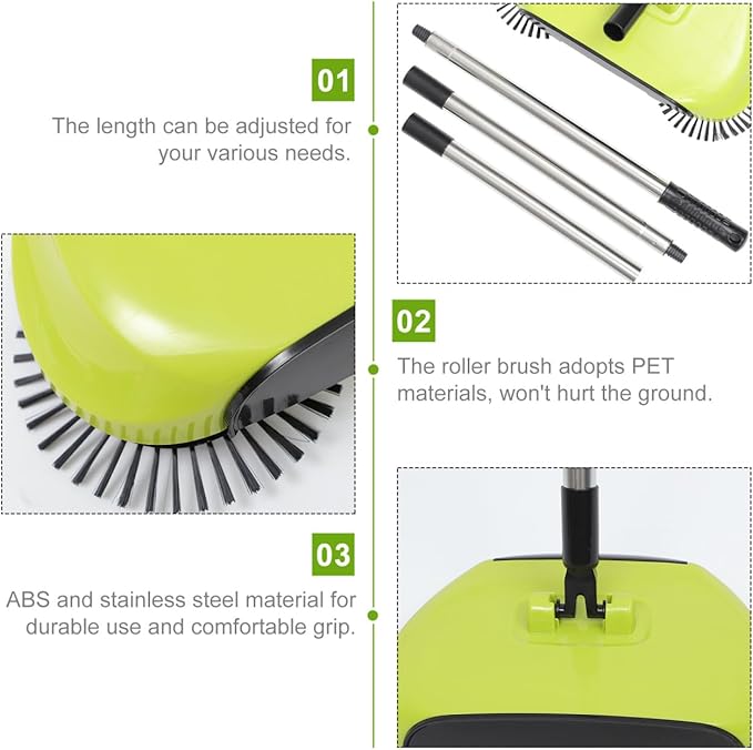 Floor Sweeper Manual, 3 in 1 Carpet Cleaner Machine Push Broom Clean Lazy Dustpan Trash Bin 360° Rotating Floor Clean Mop for Hardwood Ceramic Tiles